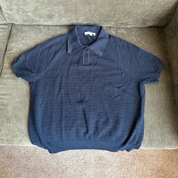 Alex Mill Open Knit Cotton/Linen Blend Sweater Polo Navy Blue XS - Picture 1 of 3